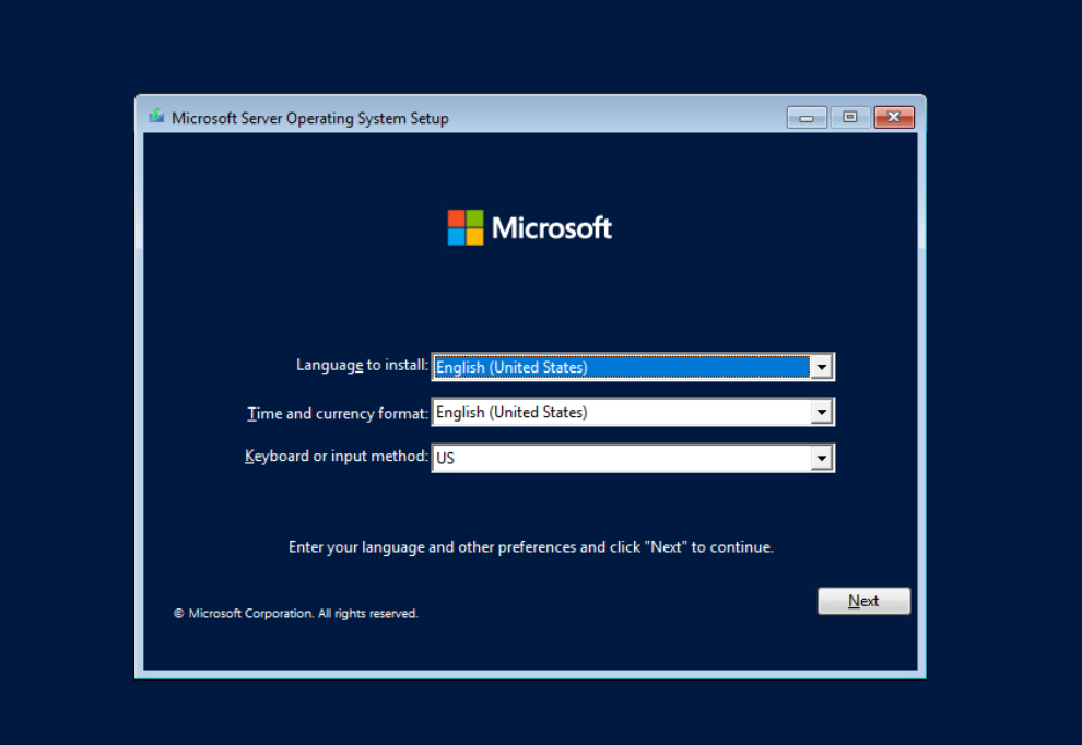 cai dat windows server 2022 lua chon ngon ngu