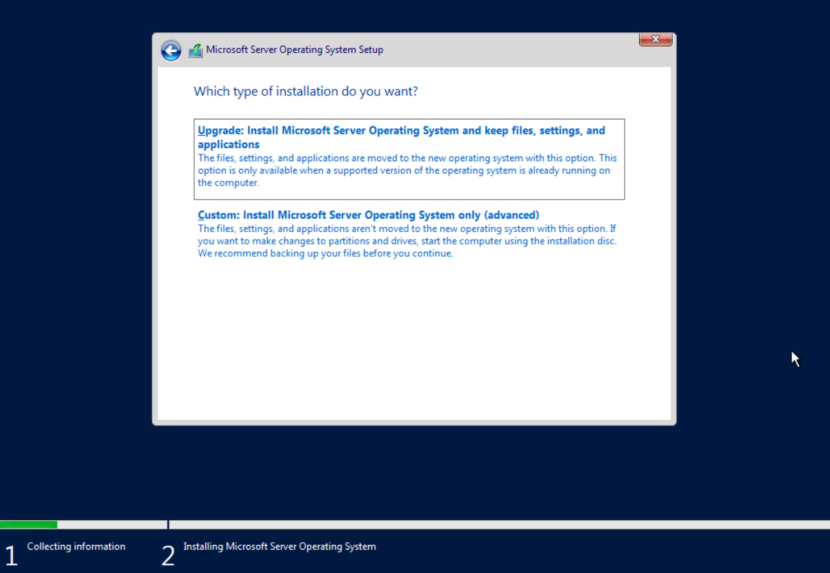 cai dat windows server 2022 upgrade hay custom